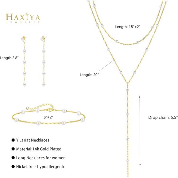 Gold Plated Jewelry Set for Women Pearl Necklace Earrings Bracelet Choker - Picture 7 of 7